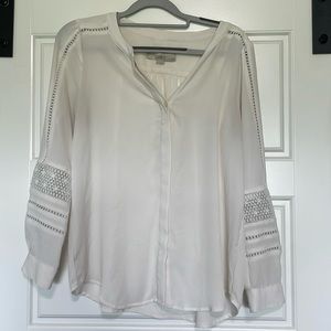 White long sleeve blouse with detailed see through parts on sleeve and arms.LOFT